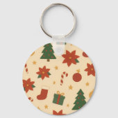 Cozy Christmas Pattern with Gifts and Trees Sleutelhanger (Voorkant)