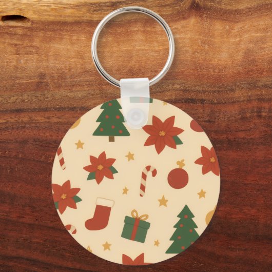 Cozy Christmas Pattern with Gifts and Trees Sleutelhanger (Achterkant)