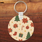 Cozy Christmas Pattern with Gifts and Trees Sleutelhanger (Voorkant)
