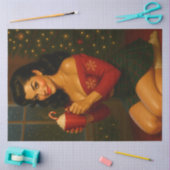 Cozy Christmas Pin-Up with Hot Cocoa — Retro Tissuepapier (Craft)