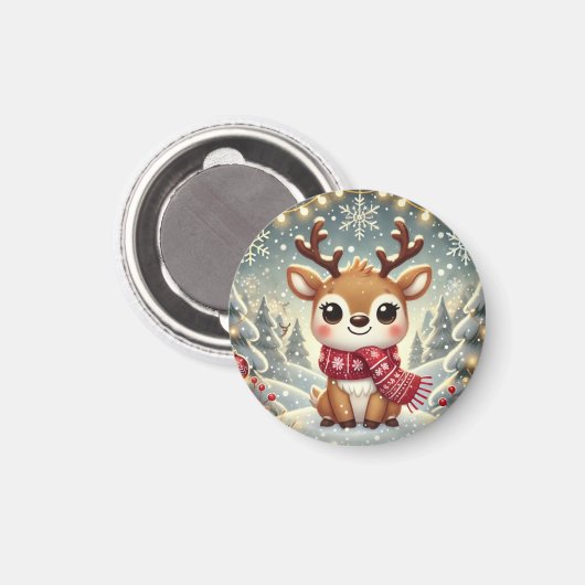Cozy Christmas Reindeer in a Winter Wonderland Magneet (Voorkant / Achterkant)