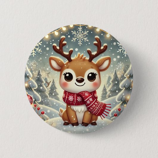 Cozy Christmas Reindeer in a Winter Wonderland Ronde Button 5,7 Cm (Voorkant)