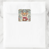 Cozy Christmas Reindeer in a Winter Wonderland Vierkante Sticker (Tas)
