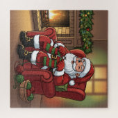 Cozy Christmas Santa Knitting by the Fireplace Legpuzzel (Horizontaal)