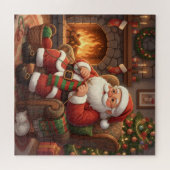 Cozy Christmas Santa Knitting by the Fireplace Legpuzzel (Horizontaal)