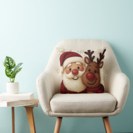 Cozy Christmas Santa & Reindeer Throw Pillow Kussen
