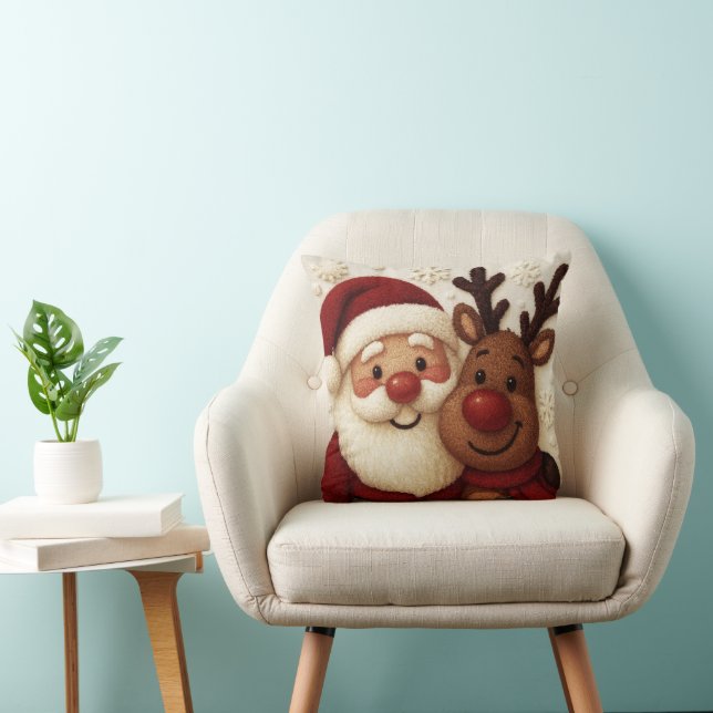 Cozy Christmas Santa & Reindeer Throw Pillow Kussen (Stoel)