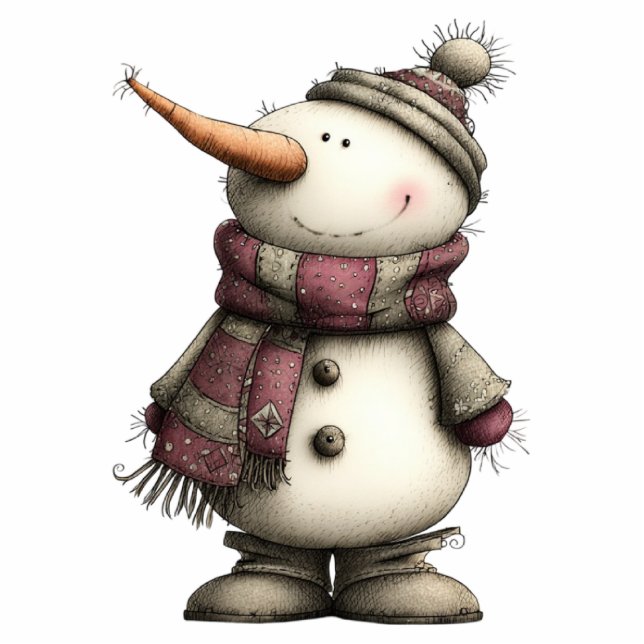 Cozy Christmas Snowman Staand Fotobeeldje (Voorkant)