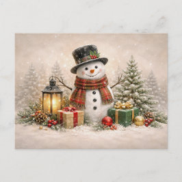Cozy Christmas Snowman with Lantern and Gifts Feestdagenkaart