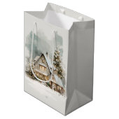 Cozy Christmas Snowy House Gift Bag Medium Cadeauzakje (Voorkant Gekanteld)