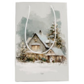 Cozy Christmas Snowy House Gift Bag Medium Cadeauzakje (Voorkant)