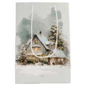 Cozy Christmas Snowy House Gift Bag Medium Cadeauzakje (Achterkant)