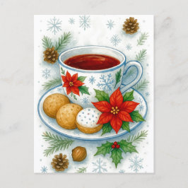 Cozy Christmas Tea & Cookies Holiday Postcard Feestdagenkaart