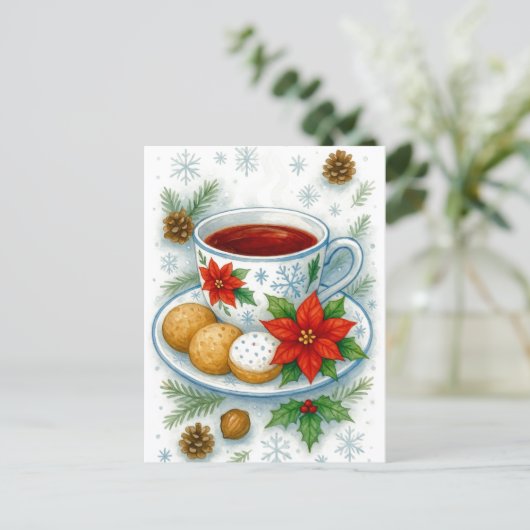 Cozy Christmas Tea & Cookies Holiday Postcard Feestdagenkaart (Staand voorkant)