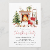 Cozy Christmas Tree and Fireplace Christmas Party Kaart (Voorkant)