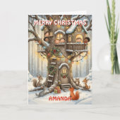Cozy Christmas Treehouse Kids Card Feestdagen Kaart (Voorkant)