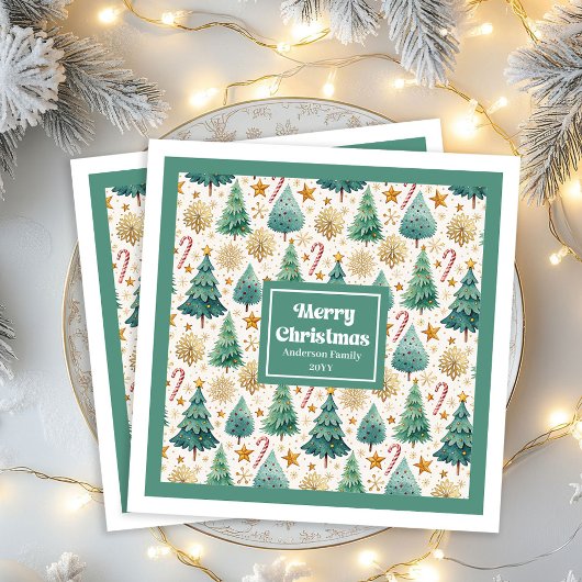 Cozy Christmas Trees Rustic Red Green Gold Napkins Servet