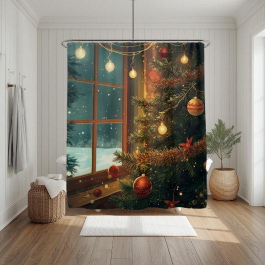 Cozy Christmas Window Shower Curtain Douchegordijn
