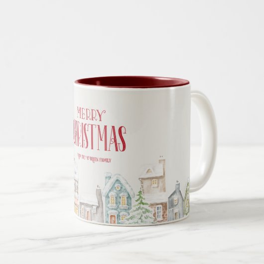 Cozy Christmas Winter Homes Tweekleurige Koffiemok (Voorkant rechts)