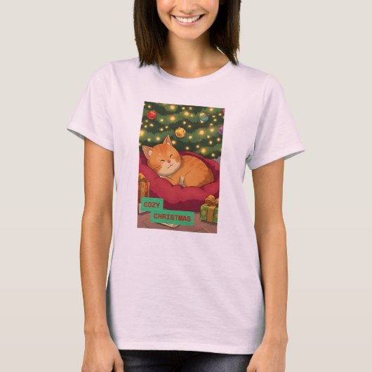 Cozy Christmas with an Orange Cat T-shirt (Voorkant)