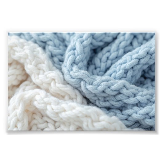 Cozy Chunky Blue And White Knitted Wool Texture Foto Afdruk (Voorkant)