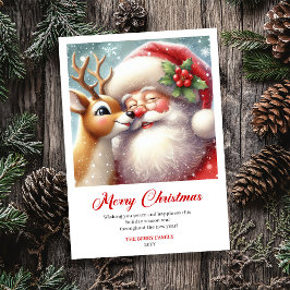 Cozy Classic Santa And Rudolph Holiday Greeting  Feestdagenkaart