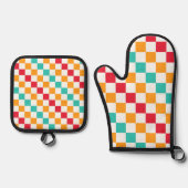 Cozy classroom diagonal checkerboard pattern ovenwant & pannenlap set (Voorkant)