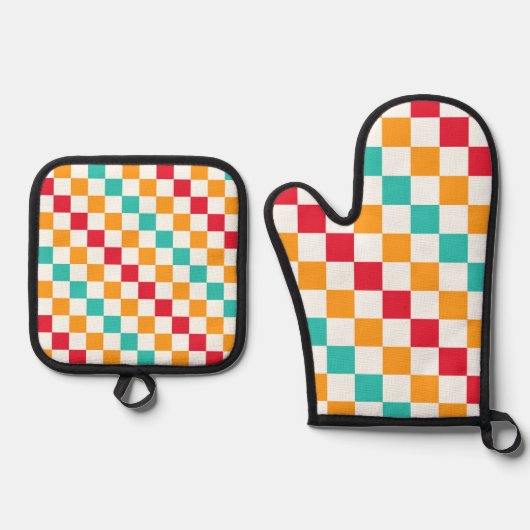 Cozy classroom diagonal checkerboard pattern ovenwant & pannenlap set (Voorkant)