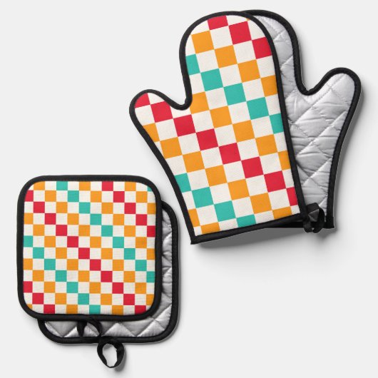 Cozy classroom diagonal checkerboard pattern ovenwant & pannenlap set (Voorkant / Achterkant)