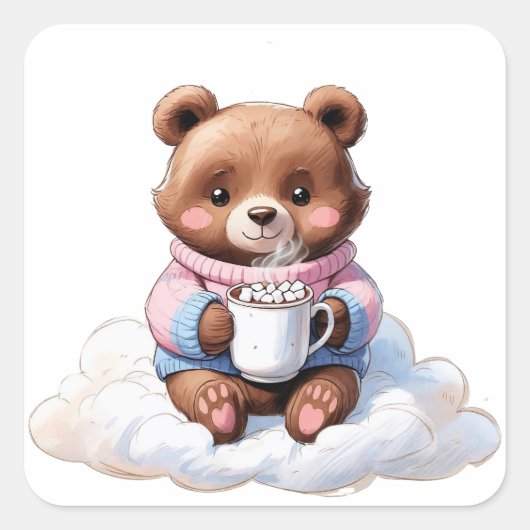 Cozy Cloud Bear Vierkante Sticker (Voorkant)