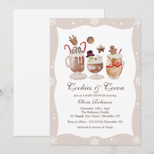 Cozy Cocoa and Cookies Winter baby shower Kaart (Voorkant / Achterkant)