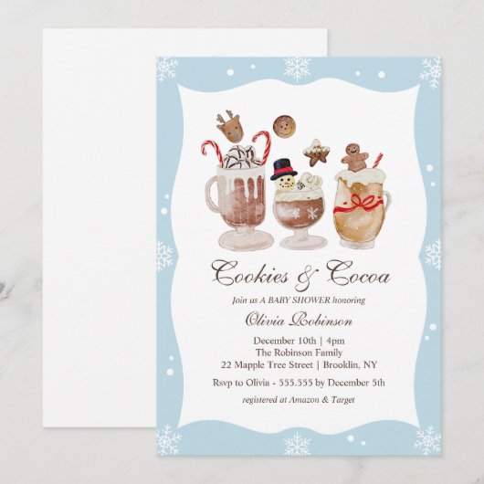 Cozy Cocoa and Cookies Winter baby shower Kaart (Voorkant / Achterkant)