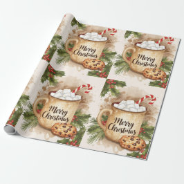 Cozy cocoa merry Christmas cookie holly festive Cadeaupapier