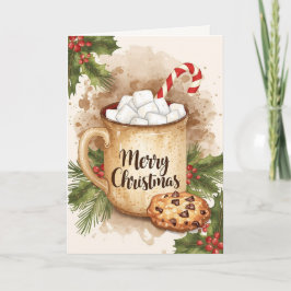 Cozy cocoa merry Christmas cookie holly festive Kaart