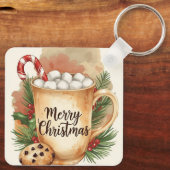 Cozy cocoa merry Christmas holly cute festive Sleutelhanger (Achterkant)