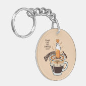 Cozy Coffee and Funny Cat Theme Rustic Custom Sleutelhanger (Voorkant Links)
