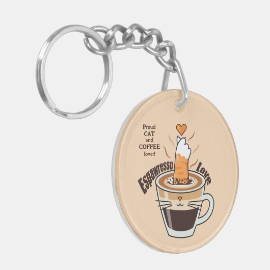 Cozy Coffee and Funny Cat Theme Rustic Custom Sleutelhanger (Voorkant Links)