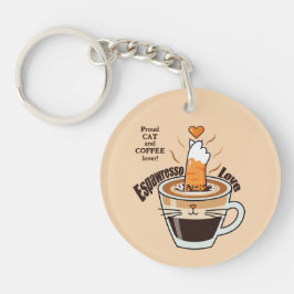 Cozy Coffee and Funny Cat Theme Rustic Custom Sleutelhanger