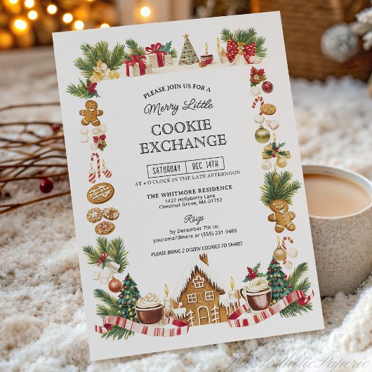 Cozy Cookie Exchange with Gingerbread House Kaart