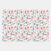 Cozy Coral Blauwgroen, gemengde kerstpatronen Inpakpapier Vel (Voorkant)