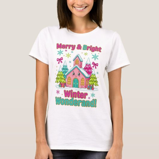 "Cozy Cottage Christmas Scene" T-shirt (Voorkant)