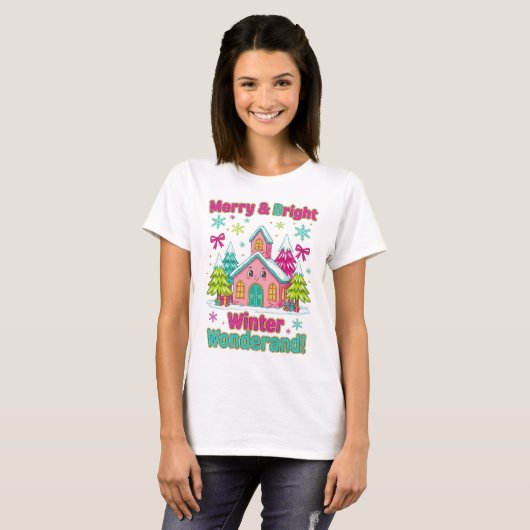 "Cozy Cottage Christmas Scene" T-shirt (Voorkant volledig)