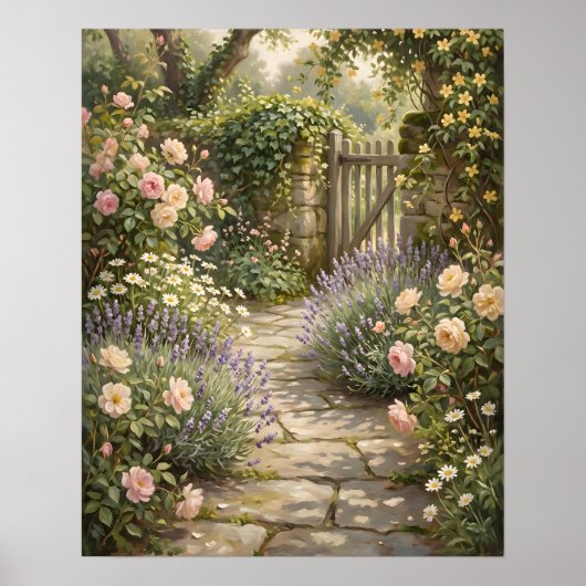 Cozy Cottage Garden Floral Path Poster (Voorkant)