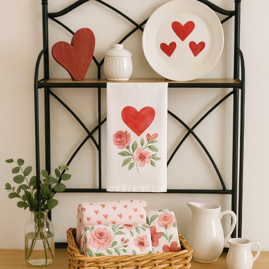 Cozy Cottage Heart and Roses Theedoek