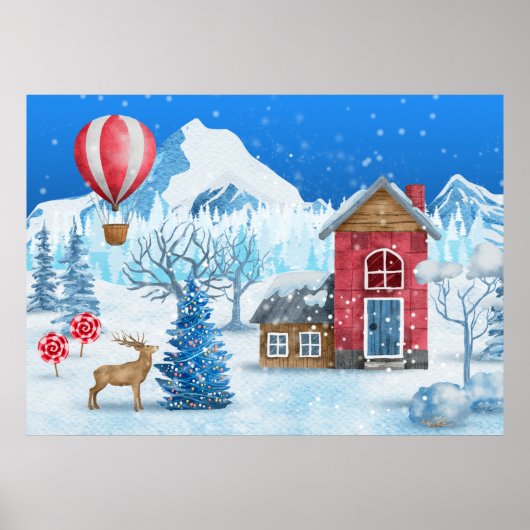 Cozy Cottage In Winter Wonderland Poster (Voorkant)