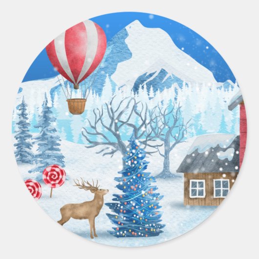 Cozy Cottage In Winter Wonderland Ronde Sticker (Voorkant)