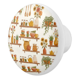 Cozy Cottage Kitchen Shelves Watercolor Keramische Knop