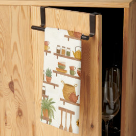 Cozy Cottage Kitchen Shelves Watercolor Pattern Theedoek