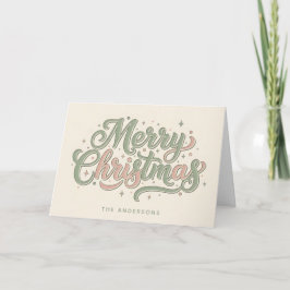 Cozy Cottage Retro Script Merry Christmas Feestdagen Kaart