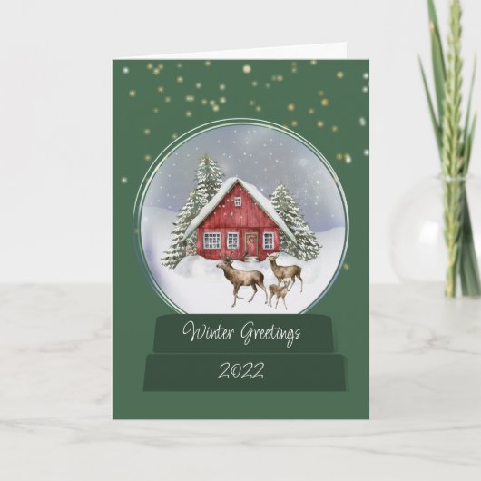 Cozy Cottage Snow Wereldbol-kerstkaart Kaart (Voorkant)